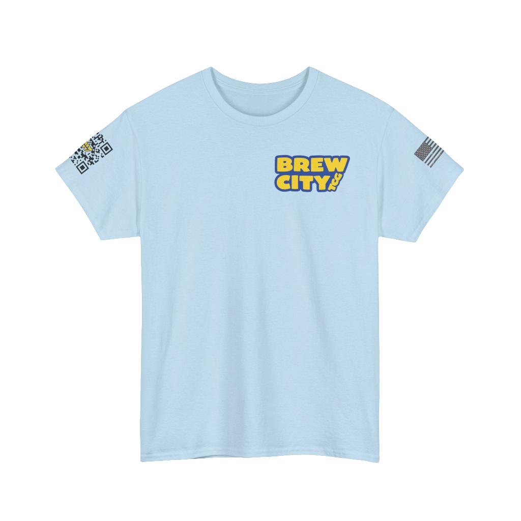 BREWCITY_TCG NEW LOGO TSHIRT: Unisex Cotton Tee - W/Advertising QR code and American Flag