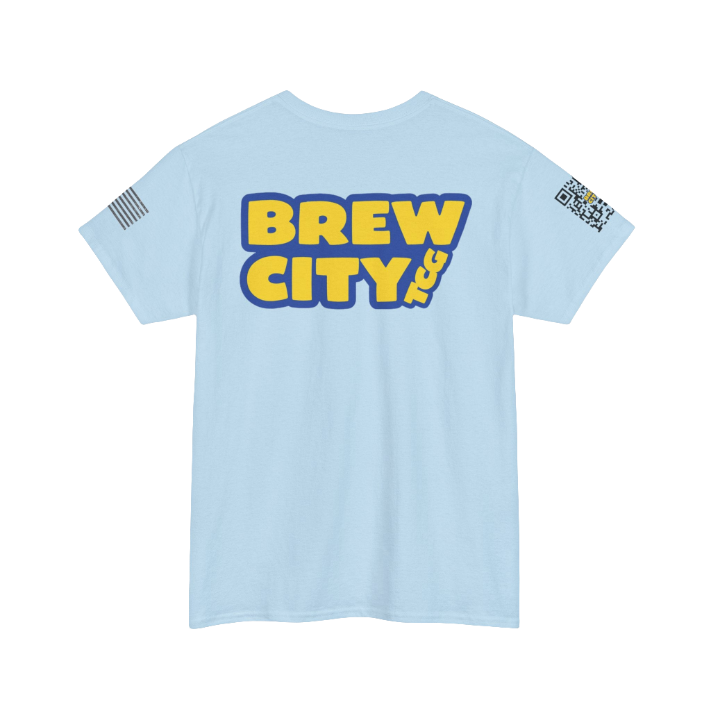 BREWCITY_TCG NEW LOGO TSHIRT: Unisex Cotton Tee - W/Advertising QR code and American Flag