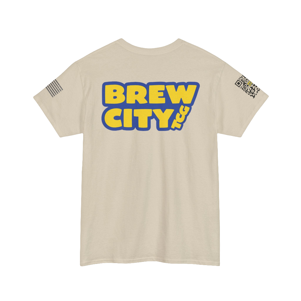 BREWCITY_TCG NEW LOGO TSHIRT: Unisex Cotton Tee - W/Advertising QR code and American Flag