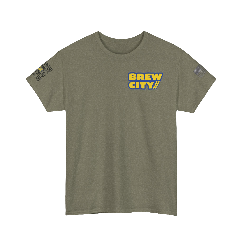 BREWCITY_TCG NEW LOGO TSHIRT: Unisex Cotton Tee - W/Advertising QR code and American Flag