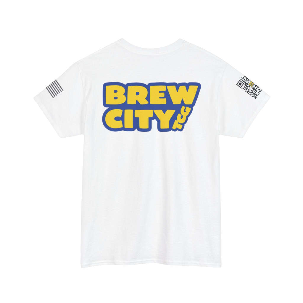 BREWCITY_TCG NEW LOGO TSHIRT: Unisex Cotton Tee - W/Advertising QR code and American Flag