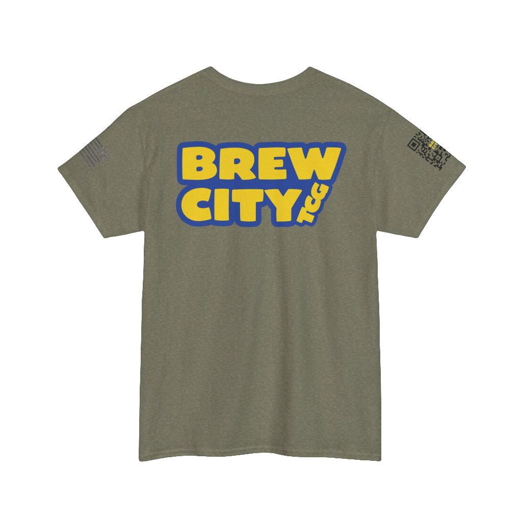 BREWCITY_TCG NEW LOGO TSHIRT: Unisex Cotton Tee - W/Advertising QR code and American Flag